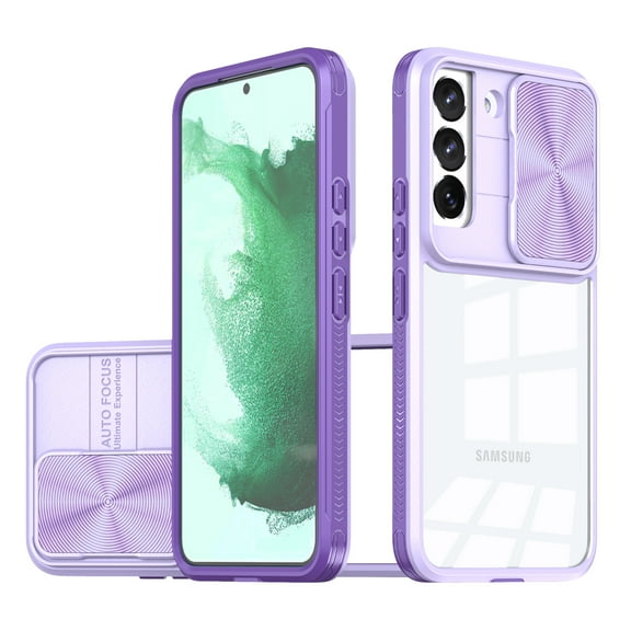 Dteck Case for Samsung Galaxy S22 Shockproof Slim Dropproof Slide Protection Clear Acrylic Hard Back Soft TPU Bumper Hybrid Phone Cover,Purple