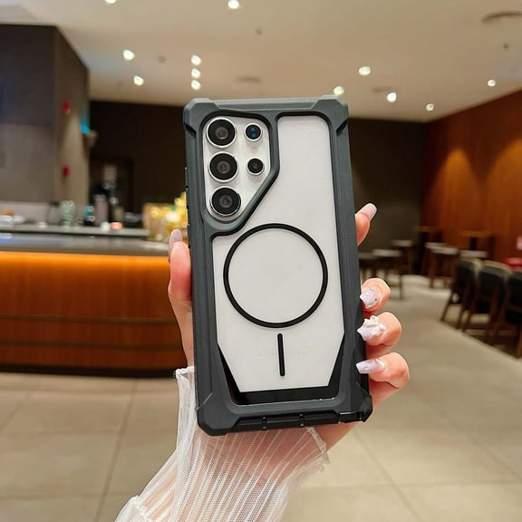 Dteck Case for Samsung Galaxy S22 Ultra,Shockproof Silicone +PC Clear Back Case Compatible with Mag Safe Military Grade Drop Protection Cover ,Black