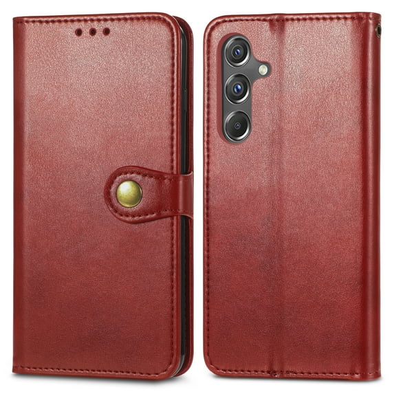 Dteck Case for Samsung Galaxy S23 FE,Magnetic Leather Card Slots Wallet Case Shockproof Rubber Kickstand Flip Cover,Red
