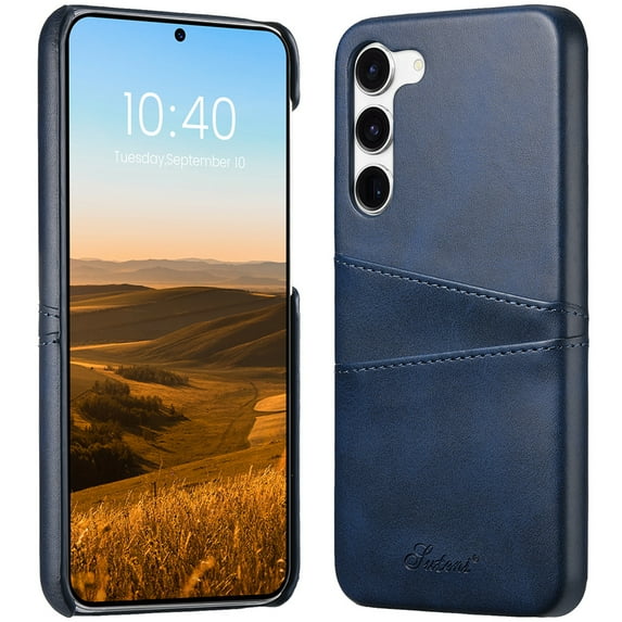 Dteck Case for Samsung Galaxy S23,Luxury Leather Card Slots Wallet Case Hybrid Hard PC Back Shockproof Cover for Galaxy S23,Blue