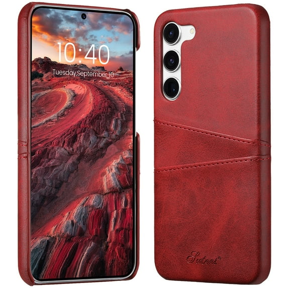 Dteck Case for Samsung Galaxy S23,Luxury Leather Card Slots Wallet Case Hybrid Hard PC Back Shockproof Cover for Galaxy S23,Red