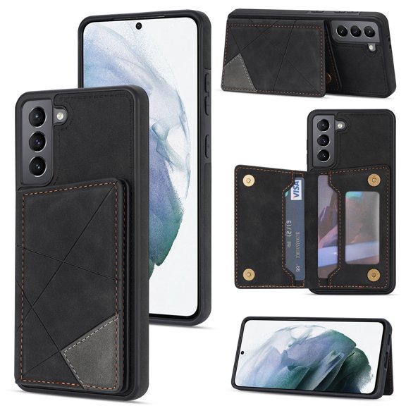 Dteck Case for Samsung Galaxy S23,Magnetic Leather Card Slots Wallet Case Shockproof Rubber Kickstand Back Cover for Galaxy S23,Black