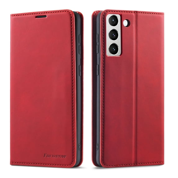 Dteck Case for Samsung Galaxy S23,Shockproof Leather Card Slots Wallet Case Hybrid Rubber Kickstand Cover for Galaxy S23,Red