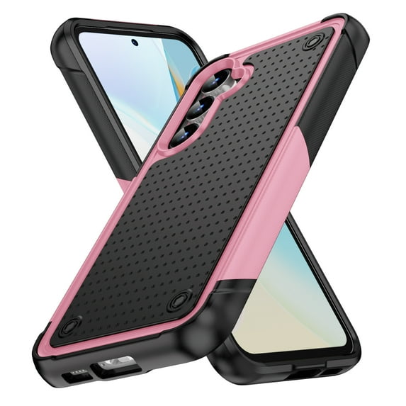Dteck Case for Samsung Galaxy S24,Shockproof Heavy Duty Dual Layer Protective Hard PC Textured Back & Soft Bumper Cell Phone Cover,Pink