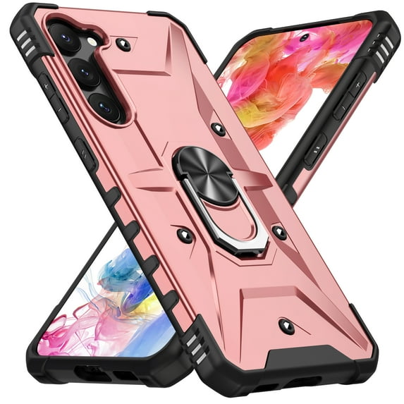 Dteck Case for Samsung Galaxy S24, Shockproof Military Grade Drop Case with Kickstand Metel Ring Magnetic Holder Protective Phone Cover, Rosegold
