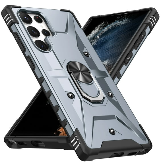 Dteck Case for Samsung Galaxy S24 Ultra, Shockproof Military Grade Drop Case with Kickstand Metel Ring Magnetic Holder Protective Phone Cover, Gray
