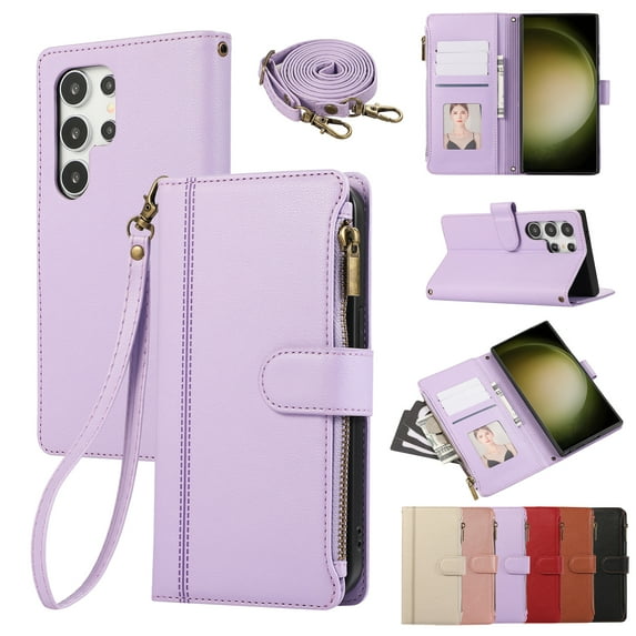 Dteck Case for Samsung Galaxy S25 Edge, Magnetic Closure PU Leather Zipper Wallet Case Card Slot Heavy-Duty Protector Phone Cover, Purple