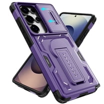 Dteck Case for Samsung Galaxy S25 Ultra, Camera Cover Sliding Design, Drop Protection Shockproof Rugged Phone Cover with Kickstand,Purple