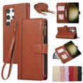 thumbnail image 1 of Dteck Case for Samsung Galaxy S25 Ultra, Magnetic Closure PU Leather Zipper Wallet Case Card Slot Heavy-Duty Protector Phone Cover, Brown, 1 of 8