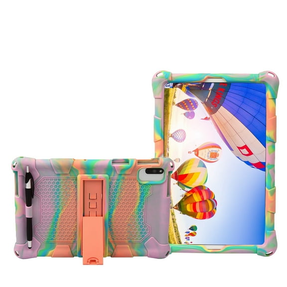 Dteck Case for Samsung Galaxy Tab A8 10.5-inch X200 X205,Shockproof Soft Silicone Case Kickstand Rubber Shell Protective Cover,Colorful/Rose