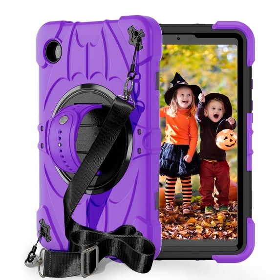 Dteck Case for Samsung Galaxy Tab A9 8.7 Inch, Heavy Duty Shockproof Rugged Case with Rotating Hand Strap Stand Shoulder Strap,Purple