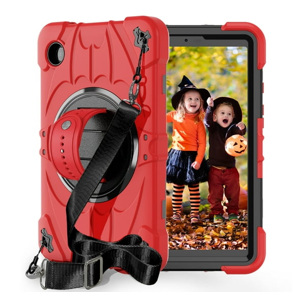 Dteck Case for Samsung Galaxy Tab A9 8.7 Inch, Heavy Duty Shockproof Rugged Case with Rotating Hand Strap Stand Shoulder Strap,Red
