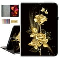 thumbnail image 1 of Dteck Case for Samsung Galaxy Tab S9 FE+ Plus 5G Tablet Case 12.4" 2023, Leather Folio Cover with Card Slots, Multi-Angle Viewing Stand,Gold Rose, 1 of 5