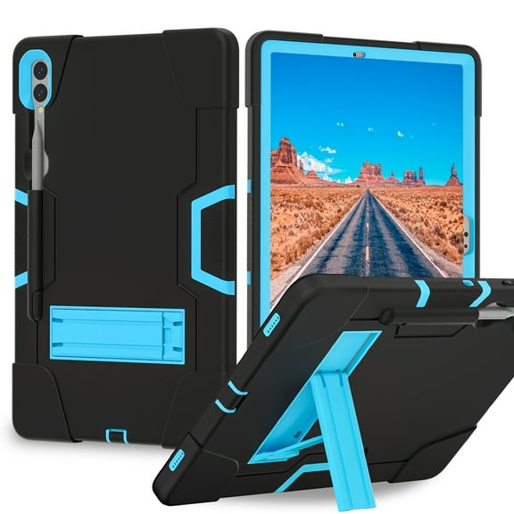 Dteck Case for Samsung Galaxy Tab S9 Plus 12.4" 2023, Heavy Duty Shockproof Rugged Protective Case with Built-in Stand,Black+Blue
