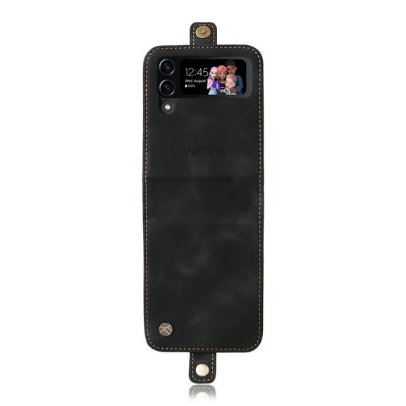 Dteck Case for Samsung Galaxy Z Flip 3 5G,Magnetic Leather Card Pocket Case Shockproof Hard PC Bumper Wallet Cover,Black