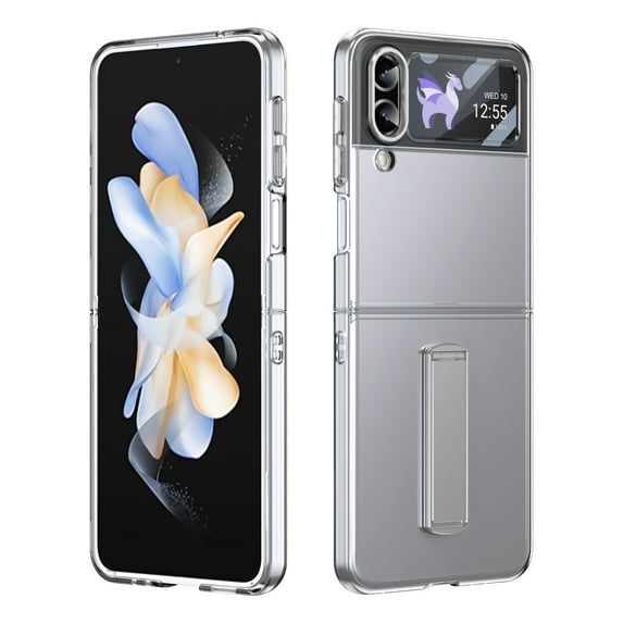 Dteck Case for Samsung Galaxy Z Flip 3,Slim PC Case Built-in Front Screen Protector Clear Kickstand Cover for Galaxy Z Flip 3,Silver