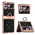thumbnail image 1 of Dteck Case for Samsung Galaxy Z Flip 4,Diamond Bling Glitter Case Plating PC Grid Leather Ring Holder Kickstand Cover,Black, 1 of 7