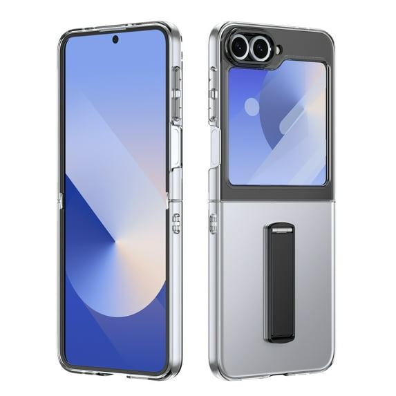Dteck Case for Samsung Galaxy Z Flip 5,Slim PC Case Built-in Front Screen Protector Clear Kickstand Cover for Galaxy Z Flip 5,Black