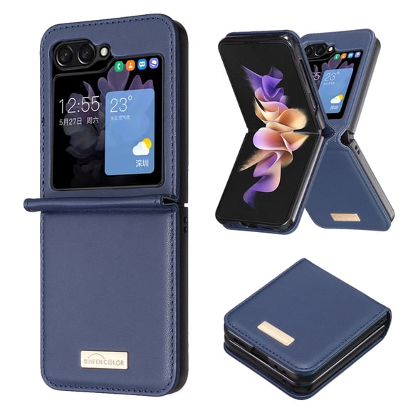Dteck Case for Samsung Galaxy Z Flip 6,Luxury Leather Case PC Slim Back Cover for Galaxy Z Flip 6 5G,Blue