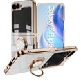 thumbnail image 1 of Dteck Case for Samsung Galaxy Z Flip 6 Luxury Plating TPU + PC Slim Case Shockproof Ring Magnetic Stand for Galaxy Z Flip 6 5G 2024,White, 1 of 5