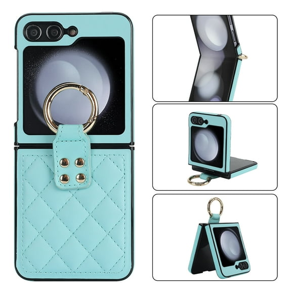 Dteck Case for Samsung Galaxy Z Flip 7,Shockproof Leather Ring Holder Case Hard PC Back Cover for Galaxy Z Flip 7,Green