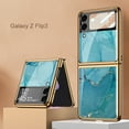 thumbnail image 1 of Dteck Case for Samsung Galaxy Z Flip3 5G, Luxury Plating Marble/Striped Pattern Glass Folding Back Phone Protector Case Cover,Skyblue, 1 of 8