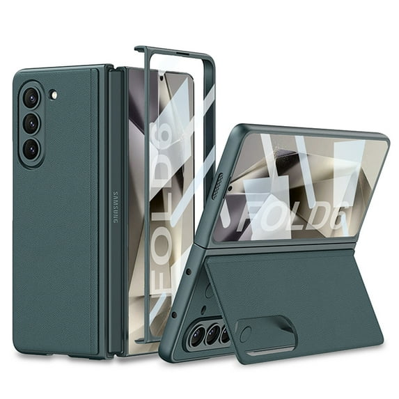 Dteck Case for Samsung Galaxy Z Fold 5,Luxury Leather + PC Case Built-in Screen Protector Magnetic Stand Cover For Galaxy Z Fold 5 5G,Darkgreen