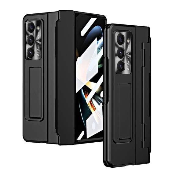 Dteck Case for Samsung Galaxy Z Fold 6,Shockproof Electroplating Case Built-in Screen Protector Hinge Protection Kickstand Full Body Cover, Black