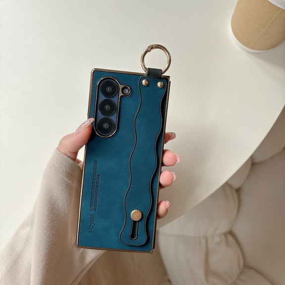 Dteck Case for Samsung Galaxy Z Fold 6,Shockproof Leather+PC Case with Hand Strap/Ring Holder Slim Cover for Samsung Galaxy Z Fold 6,Blue