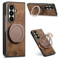 thumbnail image 1 of Dteck Case for Samsung Galaxy Z Fold 6 with Ring Kickstand, Shockproof PC+Leather Case Ring Holder Stand Cover for Galaxy Z Fold 6,Brown, 1 of 11