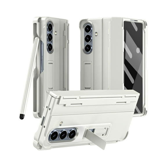 Dteck Case for Samsung Galaxy Z Fold 7,Shockproof PC Case Built-in Front Screen Protector Hinge Protection Kickstand Cover with Pen Stylus, White