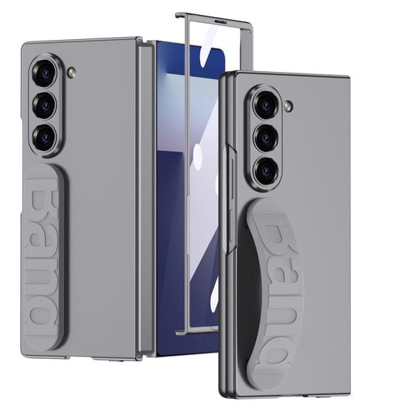 Dteck Case for Samsung Galaxy Z Fold 7,Shockproof PC Case Built-in Screen Protector Hand Strap Slim Cover for Galaxy Z Fold 7,Gray