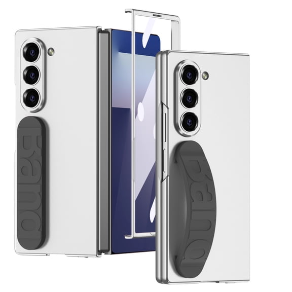 Dteck Case for Samsung Galaxy Z Fold 7,Shockproof PC Case Built-in Screen Protector Hand Strap Slim Cover for Galaxy Z Fold 7,Silver