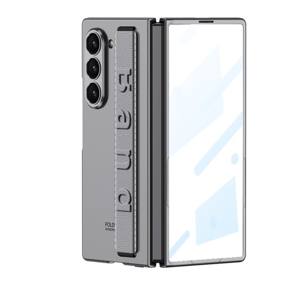 Dteck Case for Samsung Galaxy Z Fold 7, Slim PC Case Built-in Front Screen Protector Hand Strap Shockproof Cover for Galaxy Z Fold 7,Gray