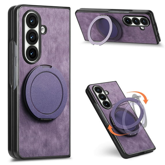 Dteck Case for Samsung Galaxy Z Fold 7 with Ring Kickstand, Shockproof PC+Leather Case Ring Holder Stand Cover for Galaxy Z Fold 7,Purple