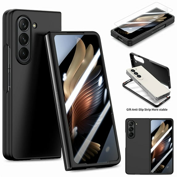 Dteck Case for Samsung Galaxy Z Fold5, Slim Full Body with Front Tempered Glass Screen Protector Case Shockproof Hard PC Cover,Black