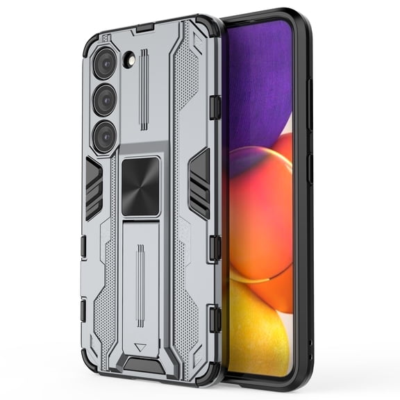 Dteck Case for Samsung S23,Shockproof Rubber Rugged Case Built-in Kickstand Support Magnetic Car Mount Cover for Galaxy S23,Gray
