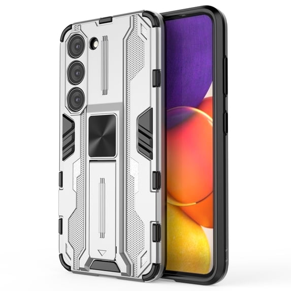 Dteck Case for Samsung S23,Shockproof Rubber Rugged Case Built-in Kickstand Support Magnetic Car Mount Cover for Galaxy S23,Silver