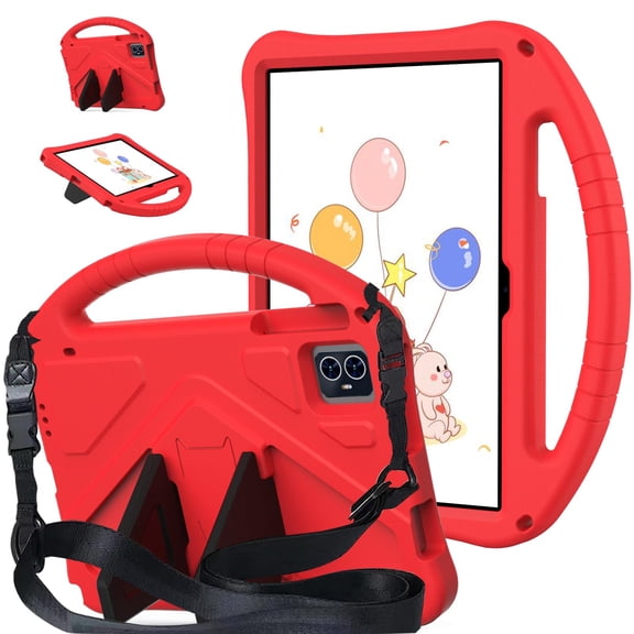 Dteck Case for T-Mobile REVVL Tab 2 Tablet 10.1 Inch 2025, Kids Friendly EVA Tablet Cover with Strap Stand Handle,Z_Red