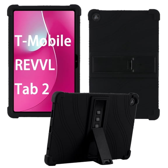 Dteck Case for T-Mobile REVVL Tab 2 Tablet 10.1 Inch 2025, Kids Friendly Soft Silicone Adjustable Stand Cover,Black