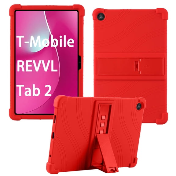 Dteck Case for T-Mobile REVVL Tab 2 Tablet 10.1 Inch 2025, Kids Friendly Soft Silicone Adjustable Stand Cover,Red