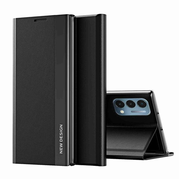 Dteck Case for for OnePlus Nord N200 5G Hard PU + TPU Leather Fashion Slim Magnetic Kickstand with Business Smart Window Phone Case, Black