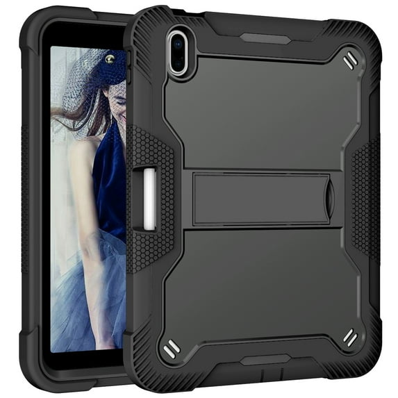 Dteck Case for iPad 10th Generaiton 10.9 inch 2022 Release,Heavy Duty Shockproof Rubber Rugged 3-Layer Protective Case Kicsktand Cover,Black