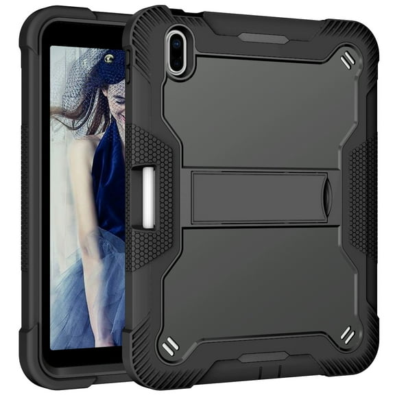 Dteck Case for iPad 10th Generaiton 10.9 inch 2022 Release,Heavy Duty Shockproof Rubber Rugged 3-Layer Protective Case Kicsktand Cover,Black