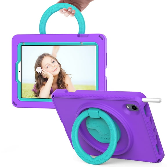 Dteck Case for iPad mini (A17 Pro) 8.3 inch 2024, iPad 6th Generation,Shockproof Rugged Kids Friendly EVA Case Hand Grip 360° Rotating Kickstand Washable Tablet Cover for iPad mini 6/mini 7,Purple