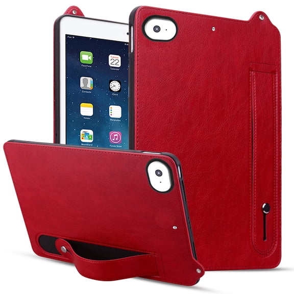 Dteck Case for iPad Mini 5 Generation 2019/ Mini 4 3 2 1, Lightweight PU Leather Handle Strap Holder Soft TPU Protective Cover for iPad mini 7.9",Red