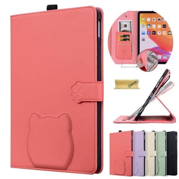 Dteck Case for iPad Pro 11 Inch Case M4 (2024), PU Leather Folio Stand Protective Cover with Card Slots, Multi-Angle Viewing, Auto Wake/Sleep,Red