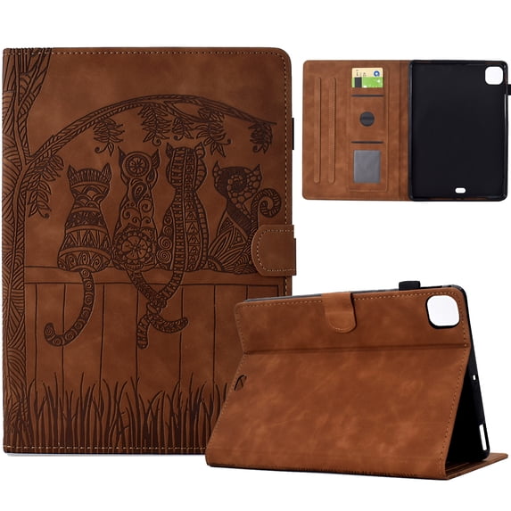 Dteck Case for iPad Pro 11 inch Case (M4) 2024, Embossed Stand with Multiple Viewing Angles Stand PU Leather Back Cover, Brown