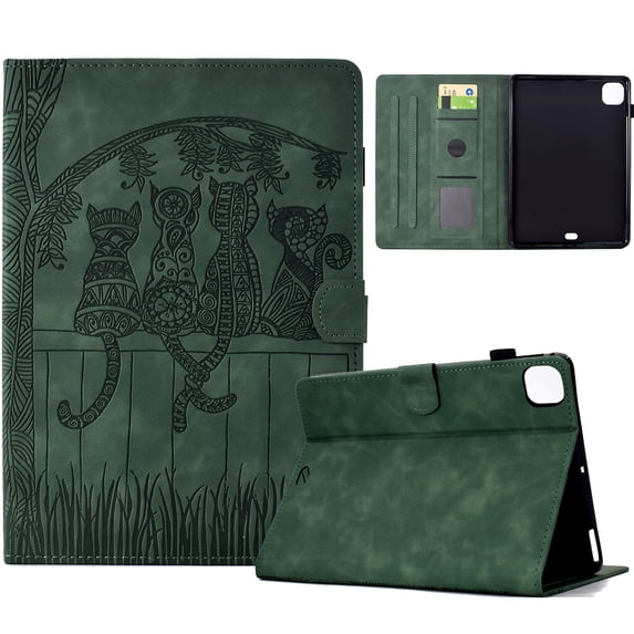 Dteck Case for iPad Pro 11 inch Case (M4) 2024, Embossed Stand with Multiple Viewing Angles Stand PU Leather Back Cover, Green
