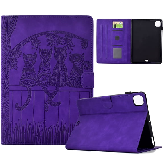 Dteck Case for iPad Pro 11 inch Case (M4) 2024, Embossed Stand with Multiple Viewing Angles Stand PU Leather Back Cover, Purple